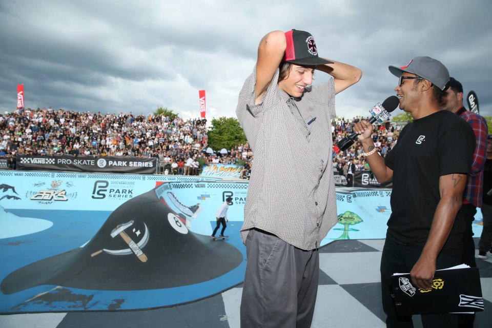 Ivan Federico doing the winner interview for the first time on Vans Park Series  Photo: Anthony Acosta</span>
